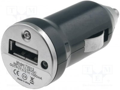 Зарядно за автомобилна запалка 12V USB CAR-312 Автомобилно захранване; USB A гнездо; 5V/1x1A; сиво-черен
